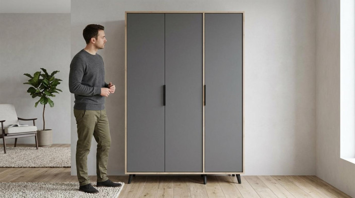 Grau Braun Modern Design Kleiderschrank Rechteckig Schlafzimmer Luxus