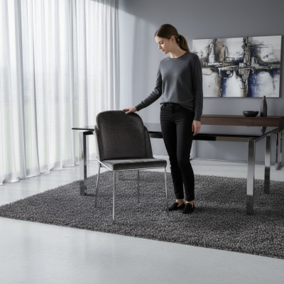Grauer Esszimmerstuhl Luxuriöses Edelstahl Küchen Designer Stühle Neu