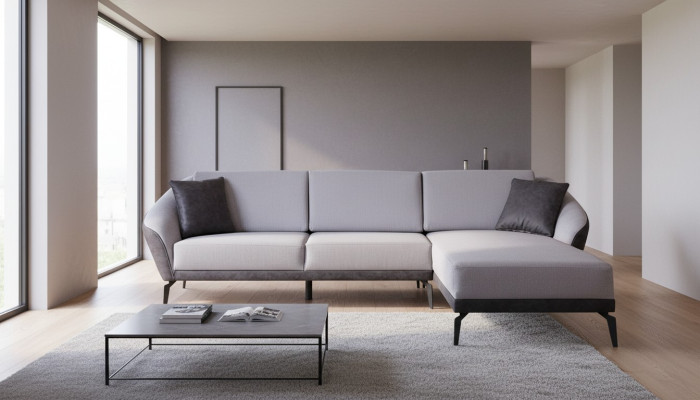 Weiß-Graues L-Form Wohnzimmer Stoffsofa Designer Ecksofa Textil Möbel