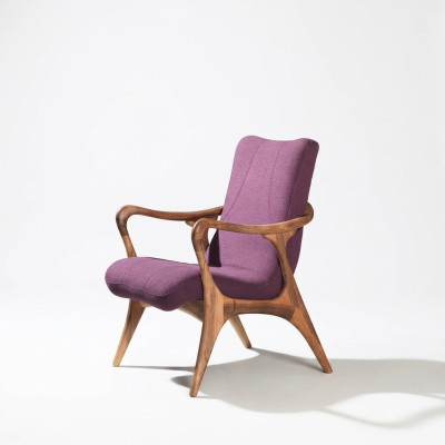Design Sitzmöbel Lila Sessel Couch Sitz Wohnzimmer Holz Modern Polster Textil