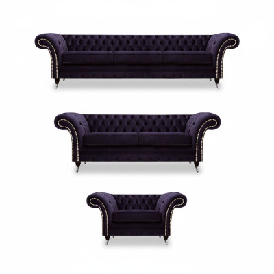 Polstermöbel Wohnzimmer Set 3tlg Chesterfield Textilsofas Sessel Einrichtung