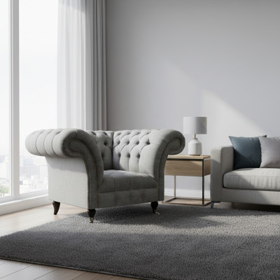 Luxus Sitz Textil Sessel Wohnzimmer Chesterfield Polstermöbel Grau