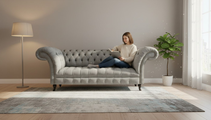 Wohnzimmer Dreisitzer Sofa Polstermöbel Chesterfield Couch Textil Neu