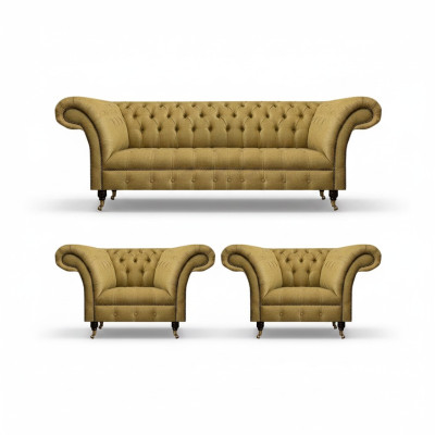 Gelb Wohnzimmer Set Komplett 2x Sessel Chesterfield Dreisitzer Sofa Couch