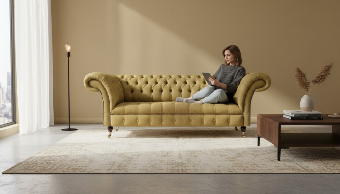 Chesterfield Dreisitzer Sofa Wohnzimmer Couch Einrichtung Luxus Textil