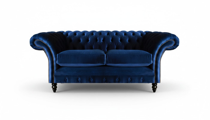 Wohnzimmer Sofas Couch Zweisitzer Einrichtung Blau Chesterfield Neu