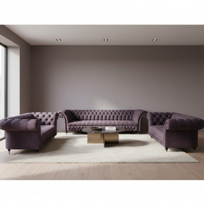 Luxus Design Sofagarnitur Set 3tlg Chesterfield Lila Wohnzimmer Polster Sofas