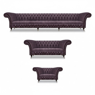 Luxus Design Sofagarnitur Set 3tlg Chesterfield Lila Wohnzimmer Polster Sofas