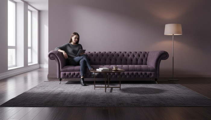 Chesterfield Sofa Dreisitzer Wohnzimmer Sofas Couch Luxus Lila Polstersitz