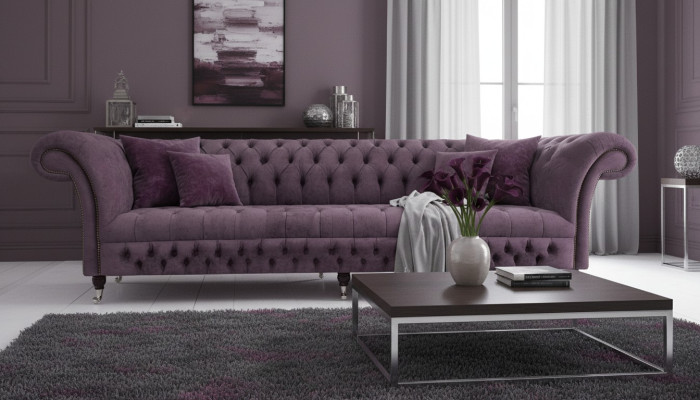 Chesterfield Sofa Dreisitzer Wohnzimmer Sofas Couch Luxus Lila Polstersitz