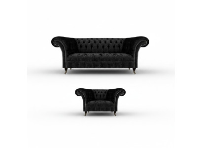 Schwarz Komplett Chesterfield Polstersitz Einrichtung Luxus Wohnzimmer