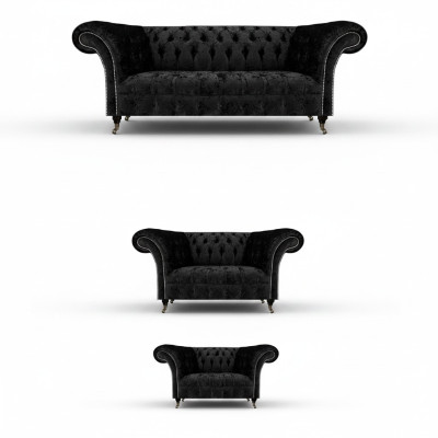 Luxus Schwarz Komplett Chesterfield Sofas Set Wohnzimmer Sessel Neu