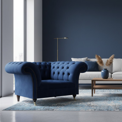 Luxus Blau Sessel Polstersitz Polstermöbel Wohnzimmer Neu Design Chesterfield