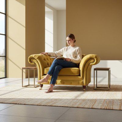 Neu Luxus Sessel Gelb Sitz Einrichtung Chesterfield Wohnzimmer Textil