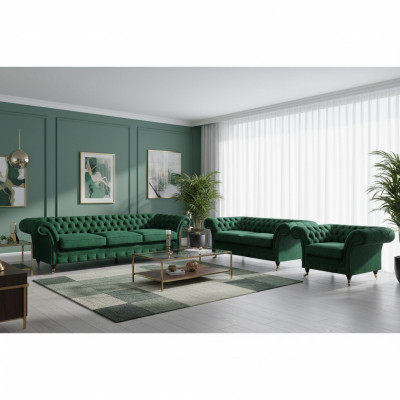 Chesterfield Sofagarnitur 3tlg Polstermöbel Grün Einrichtung Wohnzimmer 3+2+1