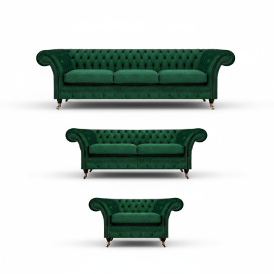 Chesterfield Sofagarnitur 3tlg Polstermöbel Grün Einrichtung Wohnzimmer 3+2+1