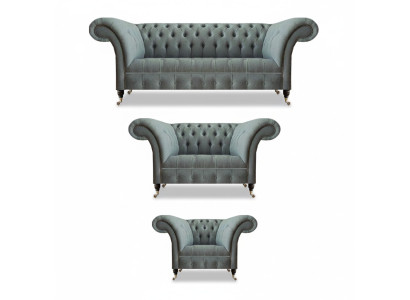 Chesterfield Grau Luxus Sofagarnitur 3tlg Wohnzimmer Modern Einrichtung