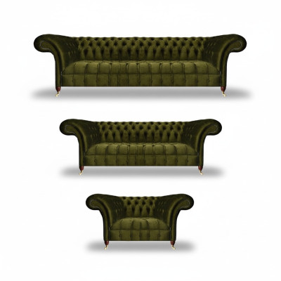 Komplett Grün Sofas Set Sofagarnitur Luxus Textil Einrichtung Chesterfield