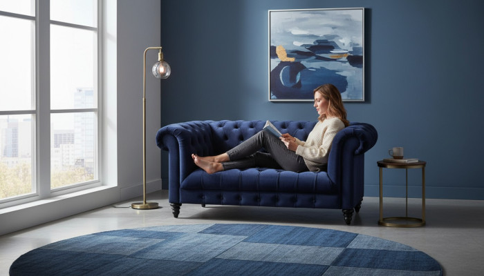 Wohnzimmer Möbel Chesterfield Blau Sofa Zweisitzer Einrichtung Polstermöbel