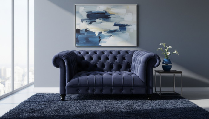 Wohnzimmer Möbel Chesterfield Blau Sofa Zweisitzer Einrichtung Polstermöbel
