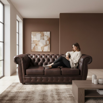 Sofa Dreisitze Couch Luxus Design Chesterfield Sitz Möbel Wohnzimmer