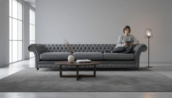 Sofa Dreisitze Couch Polstermöbel Wohnzimmer Textil Möbel Chesterfield