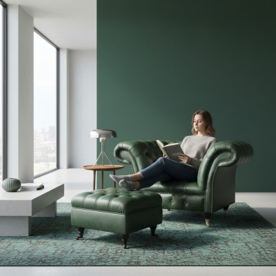 Grün Leder Sessel Wohnzimmer Chesterfield Luxus Polstermöbel Design Möbel