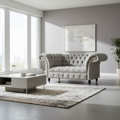 Design Sofa Couch Zweisitzer Grau Sitzmöbel Wohnzimmer Einrichtung Chesterfield