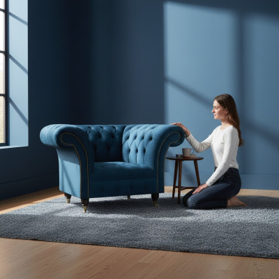 Sitzmöbel Neu Sessel Blau Textil Chesterfield Polster Möbel Chesterfield