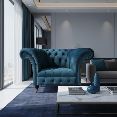 Sitzmöbel Neu Sessel Blau Textil Chesterfield Polster Möbel Chesterfield