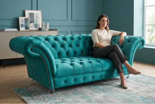Wohnzimmer Polster Möbel Chesterfield Sofa Couch Zweisitzer Blau Neu Einrichtung