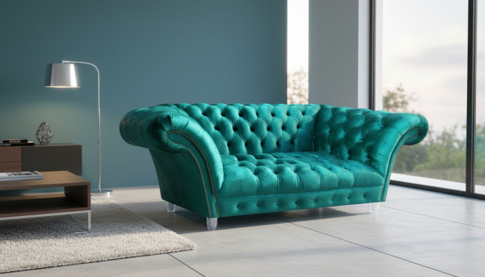 Wohnzimmer Polster Möbel Chesterfield Sofa Couch Zweisitzer Blau Neu Einrichtung