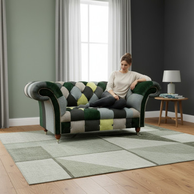 Mehrfarbig Modern Sofa Couch Zweisitzer Textil Wohnzimmer Sitzmöbel Chesterfield
