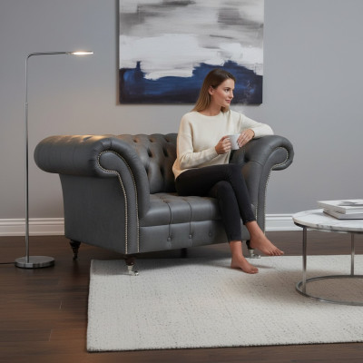 Chesterfield Moderner Grauer Sessel Designer Wohnzimmer Edler Lehnsessel
