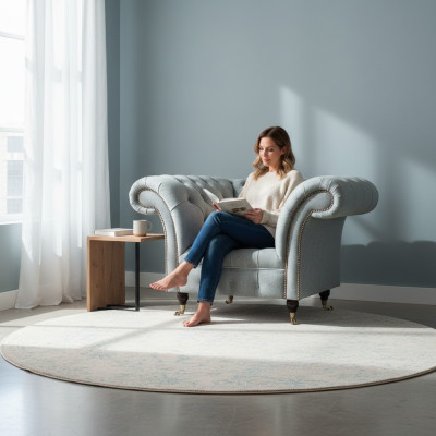 Chesterfield Hellgrauer Sessel Moderne Wohnzimmer Polster Sitzmöbel