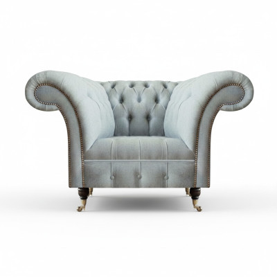 Chesterfield Hellgrauer Sessel Moderne Wohnzimmer Polster Sitzmöbel