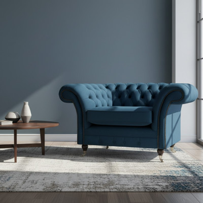 Blauer Wohnzimmer Chesterfield Textilsessel Stoffmöbel Luxus Einsitzer