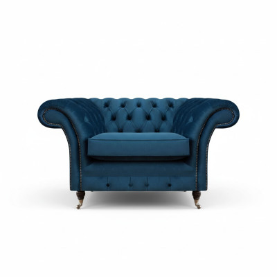 Blauer Wohnzimmer Chesterfield Textilsessel Stoffmöbel Luxus Einsitzer