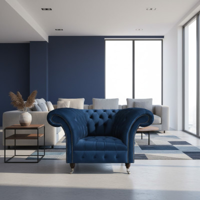 Blauer Chesterfield Einsitzer Wohnzimmer Sessel Polster Moderne Möbel