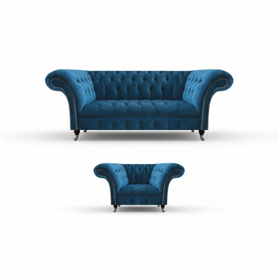 Wohnzimmer Chesterfield Blaue Sofagarnitur Stoffmöbel Polstercouchen
