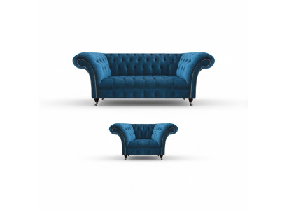 Wohnzimmer Chesterfield Blaue Sofagarnitur Stoffmöbel Polstercouchen