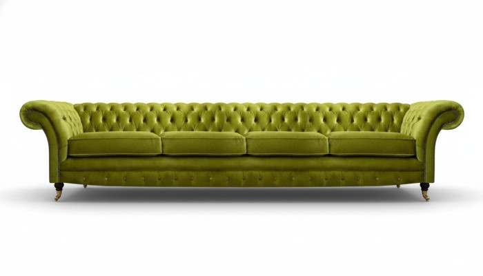 Olivengrüne Chesterfield Möbel Designer 4-Sitzer Couch Textil Sitzmöbel