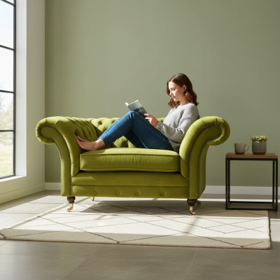 Olivengrüner Chesterfield Sessel Polstermöbel Designer Textil 1-Sitzer