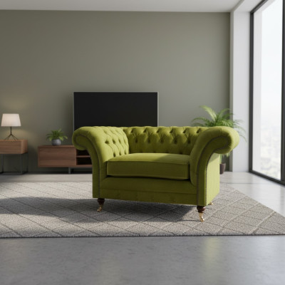 Olivengrüner Chesterfield Sessel Polstermöbel Designer Textil 1-Sitzer