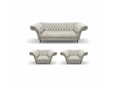 Luxuriöse Chesterfield Möbel Designer 2x Lehnsessel Moderner Dreisitzer