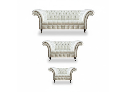 Weiße Chesterfield Textilsofas Wohnzimmer Sofagarnitur Designer Set 3tlg