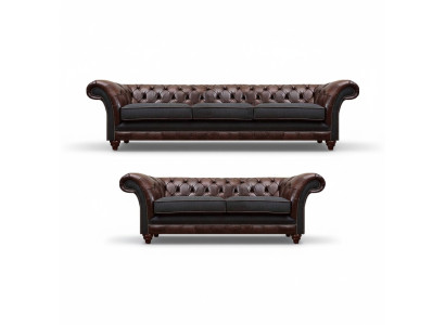 Chesterfield Braun-Graue Wohnzimmer Couchgarnitur Moderne Sofas 2tlg