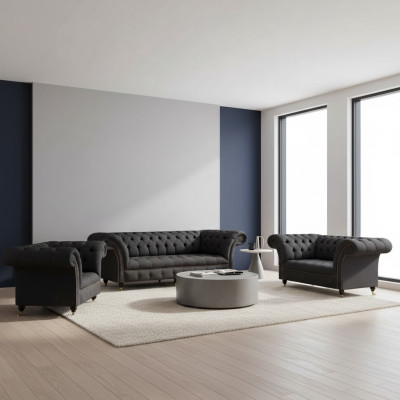 Chesterfield Schwarze Wohnzimmer Couchen Komplette Garnitur 3tlg Set