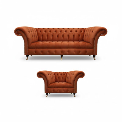 Wohnzimmer Brauner Chesterfield Sessel Moderner Dreisitzer Edle Garnitur