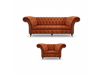 Wohnzimmer Brauner Chesterfield Sessel Moderner Dreisitzer Edle Garnitur